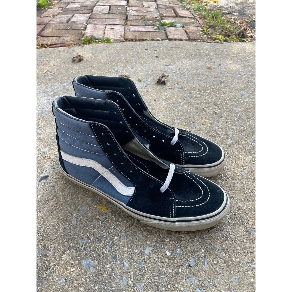 Vans Sk8-Hi High Top Sneakers Navy Blue Black Suede Canvas Mens 10.5 Skate Shoes